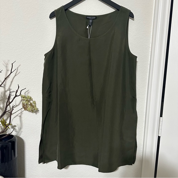 NWT Eileen Fisher Garment Dyed Silk Scoop Neck Coordinating Sleeveless top - Picture 3 of 8